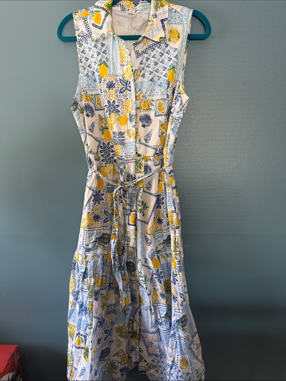 J. Crew Sleeveless Tile & Lemon Maxi Dress - Yellow & Blue